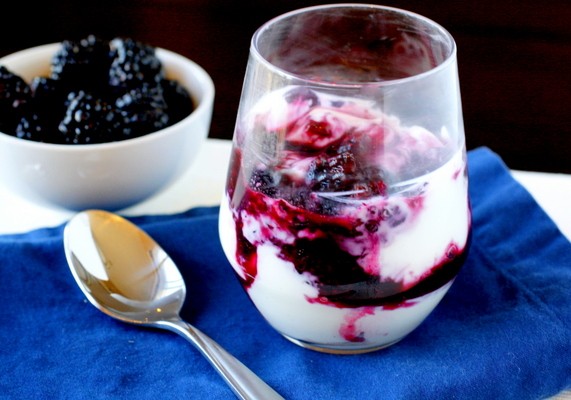 Greek Yogurt with Warm Blueberry Sauce